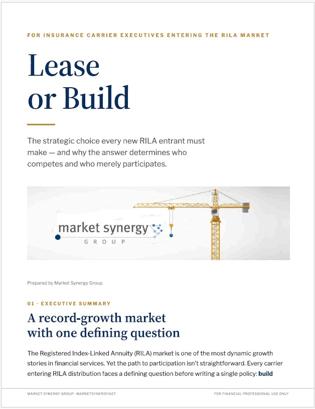 Cover of the Lease or Build guide for insurance carrier executives entering the RILA market